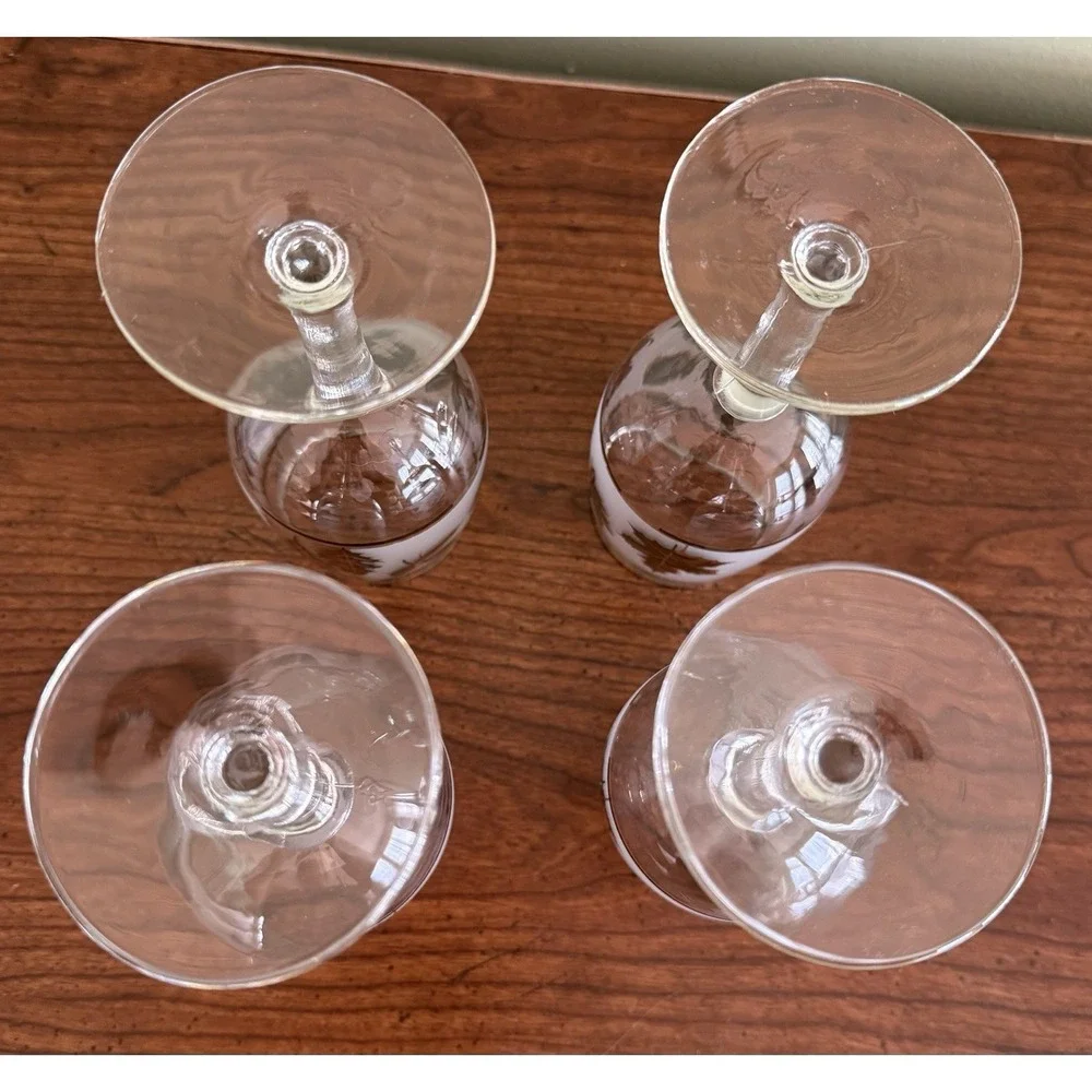 4 Vintage Libbey Glass Co. Silver Leaf Rimmed / Frosted Wine Glasses 5.75